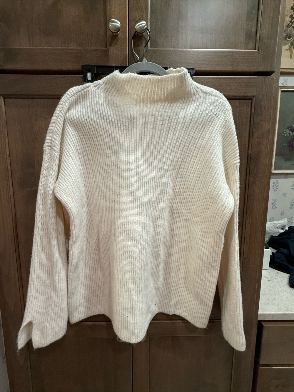 LOFT Cream Ribbed Turtleneck Sweater